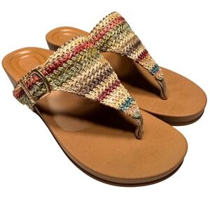 Aetrex Kate Orthotic Wedge Sandals Woven Multi Color Comfort Thong Size 8.5 US